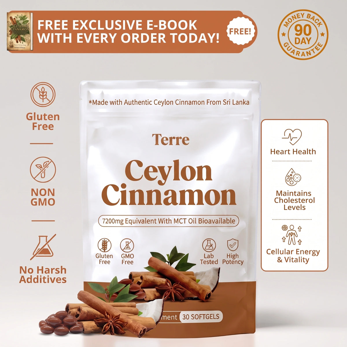 Ceylon Cinnamon 7200mg Equivalent with MCT Oil