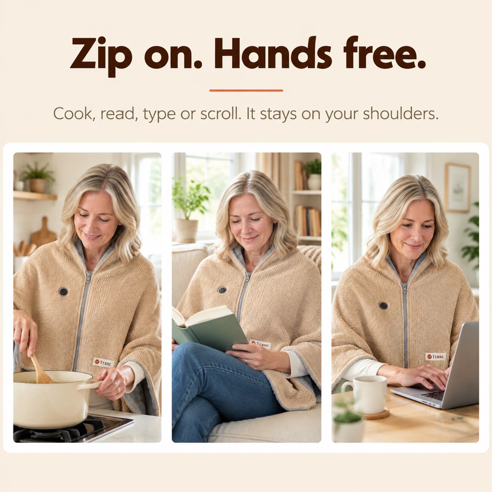 Cook, read and type with the shawl zipped on