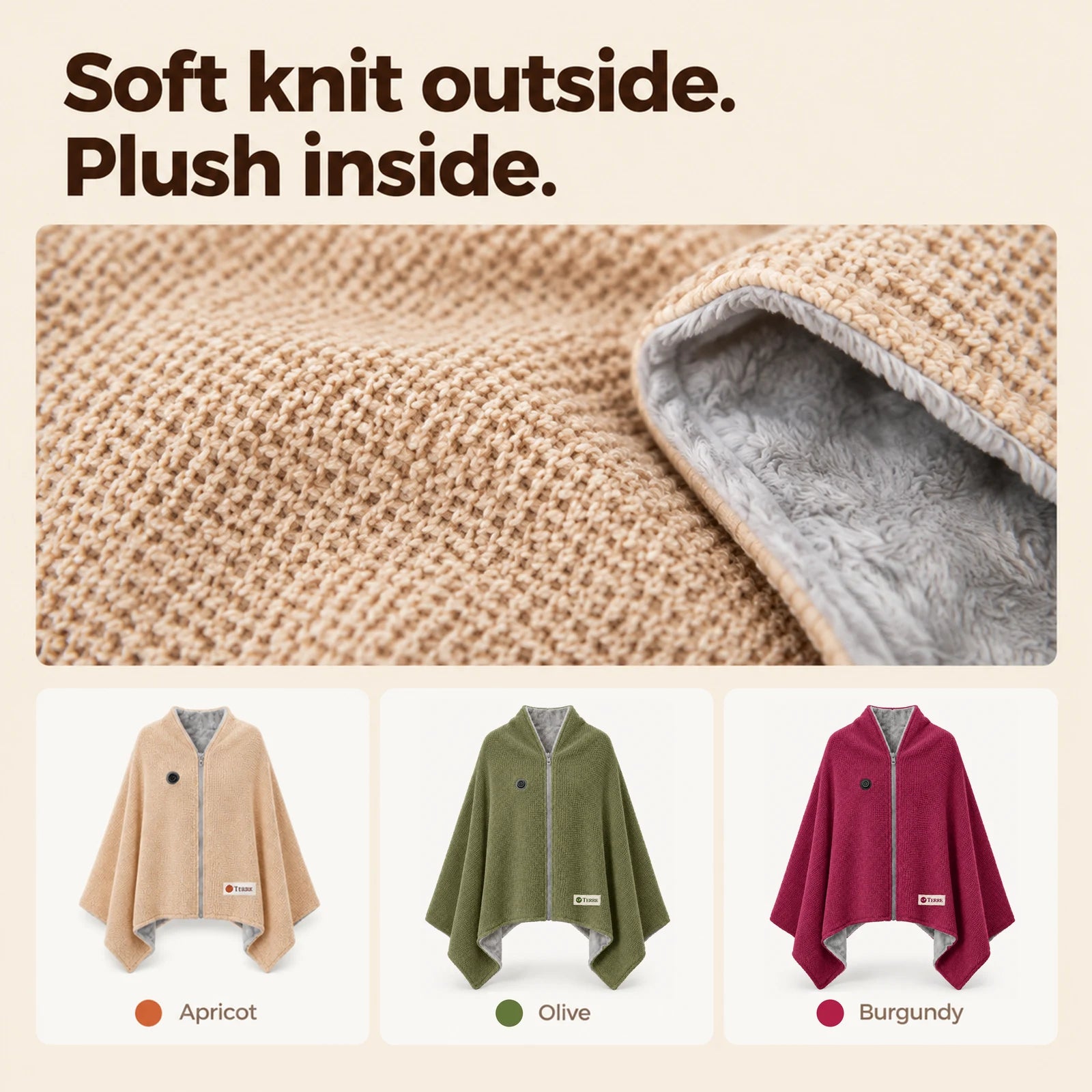 Soft jacquard knit outside and plush lining inside, in three colors